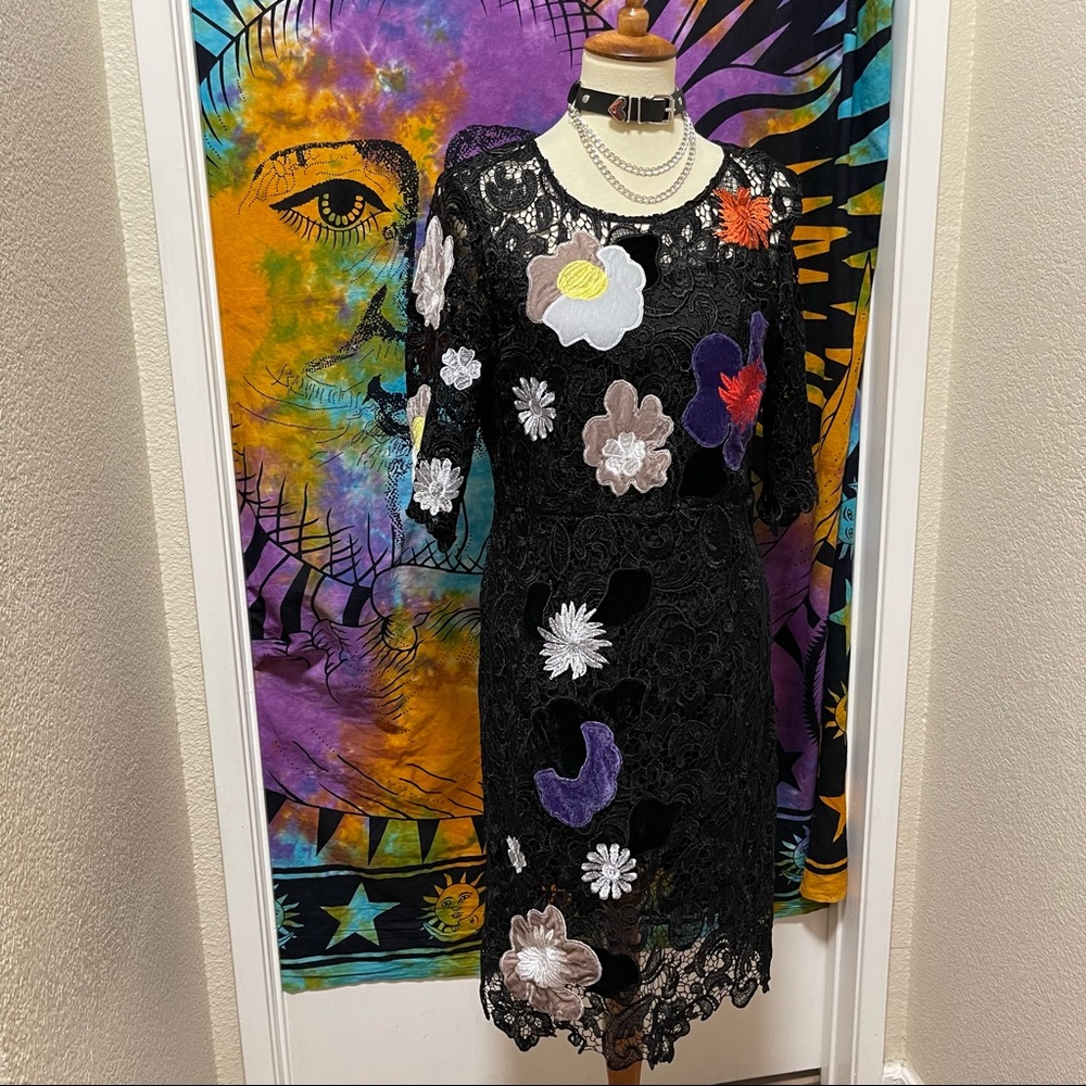 🌈 Wonderful velvet flower art lace dress - Picture 5 of 12